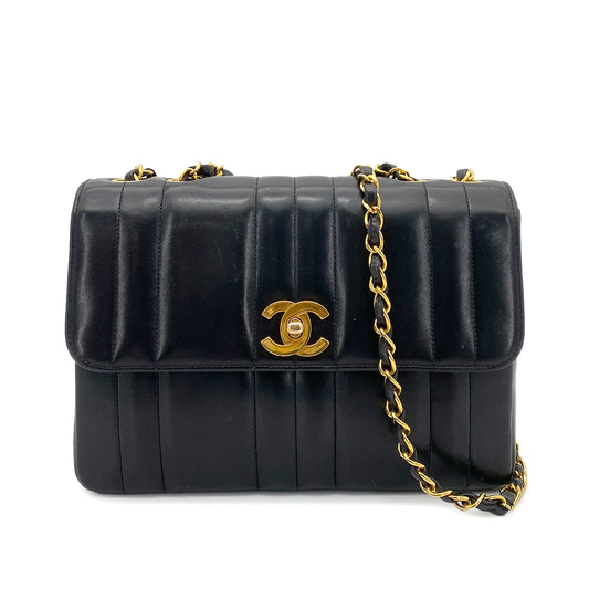 CHANEL VINTAGE MADEMOISELLE CHAIN SHOULDER BAG BLACK LAMB SKIN 90258050