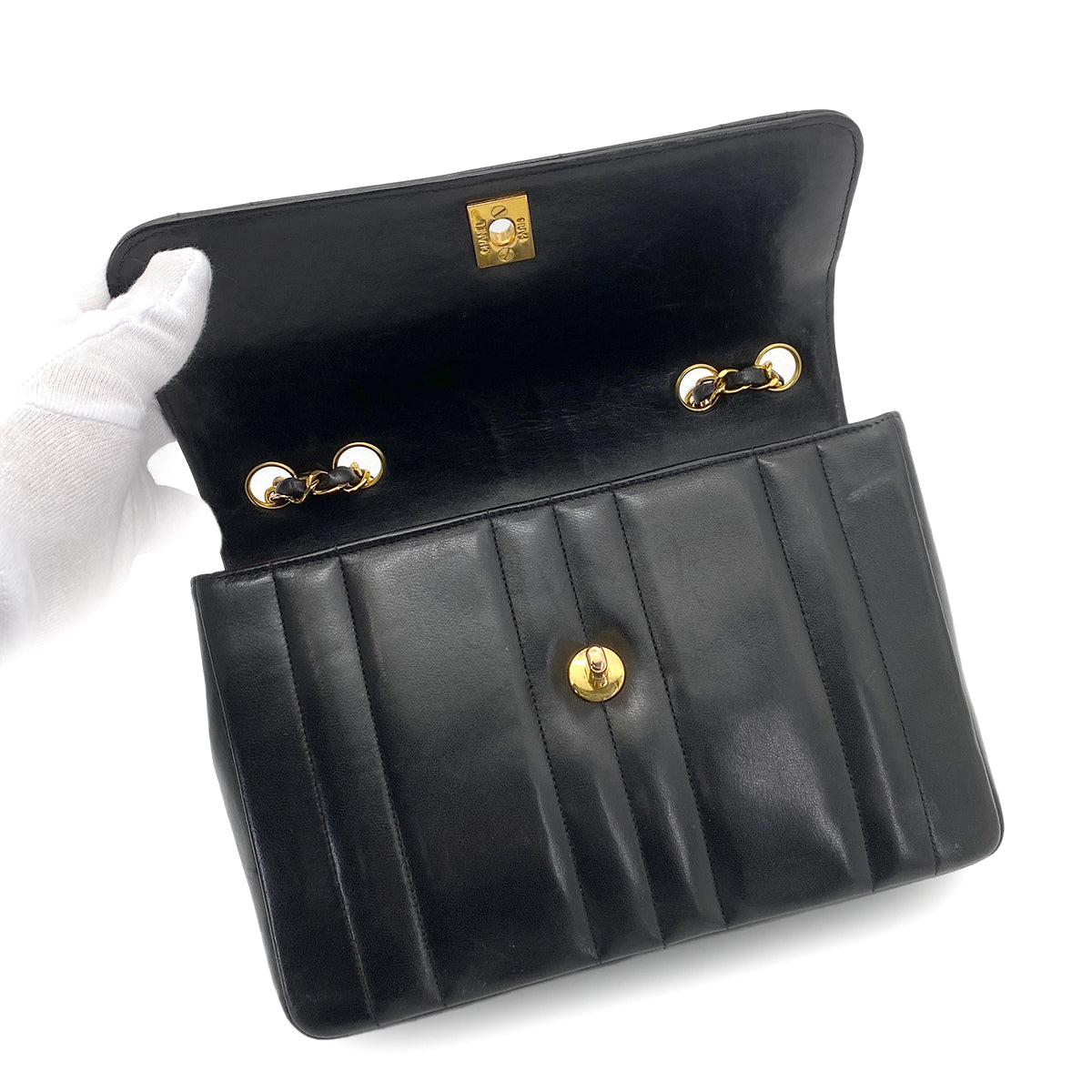 CHANEL VINTAGE MADEMOISELLE CHAIN SHOULDER BAG BLACK LAMB SKIN 90258050