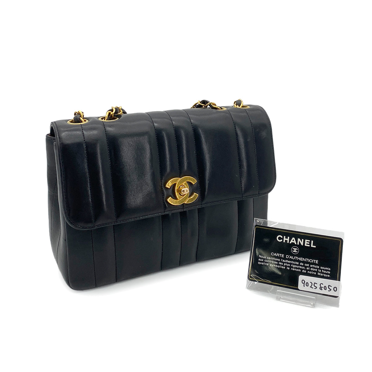 CHANEL VINTAGE MADEMOISELLE CHAIN SHOULDER BAG BLACK LAMB SKIN 90258050