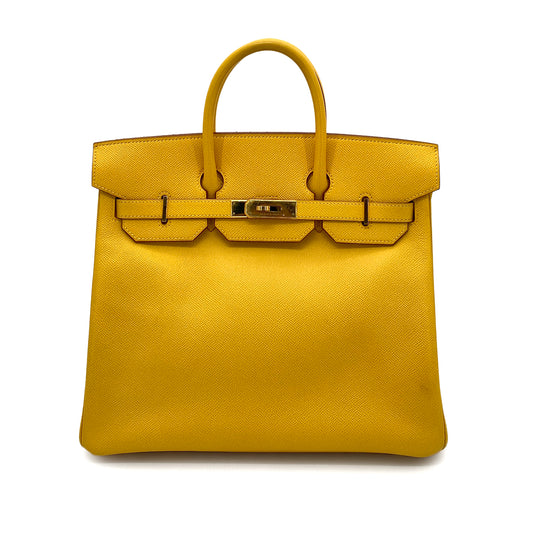 HERMES HAUT A COURROIES 32 JAUNE COUCHEVEL HAND BAG □A 90258052