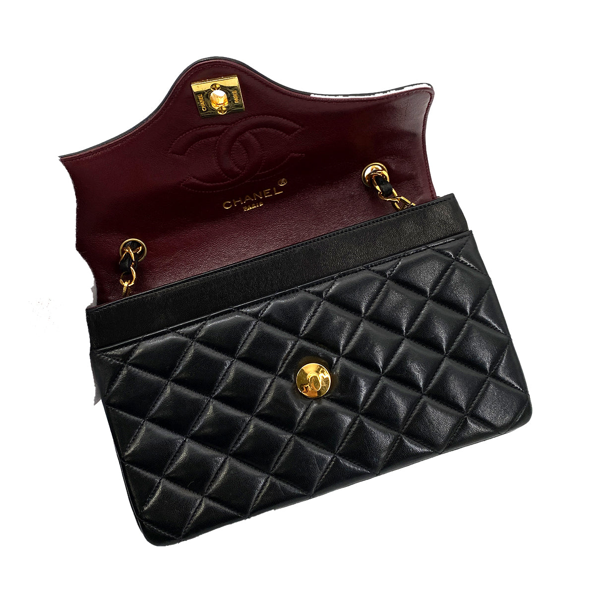 CHANEL MATELASSE CHAIN SHOULDER BAG BLACK LAMB SKIN 90258055