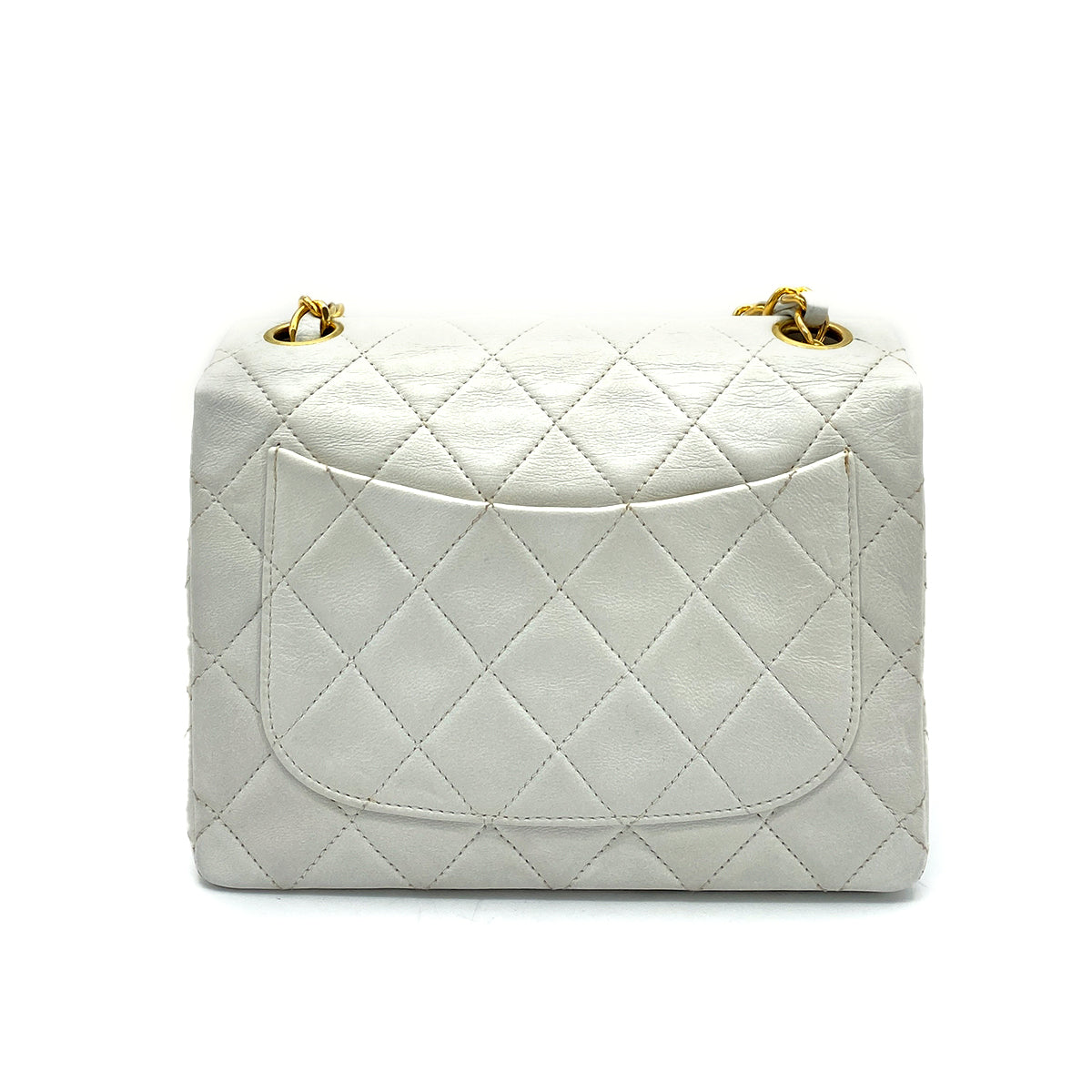 CHANEL VINTAGE MINI SQUARE 17 CHAIN SHOULDER BAG WHITE LAMB SKIN 90258056