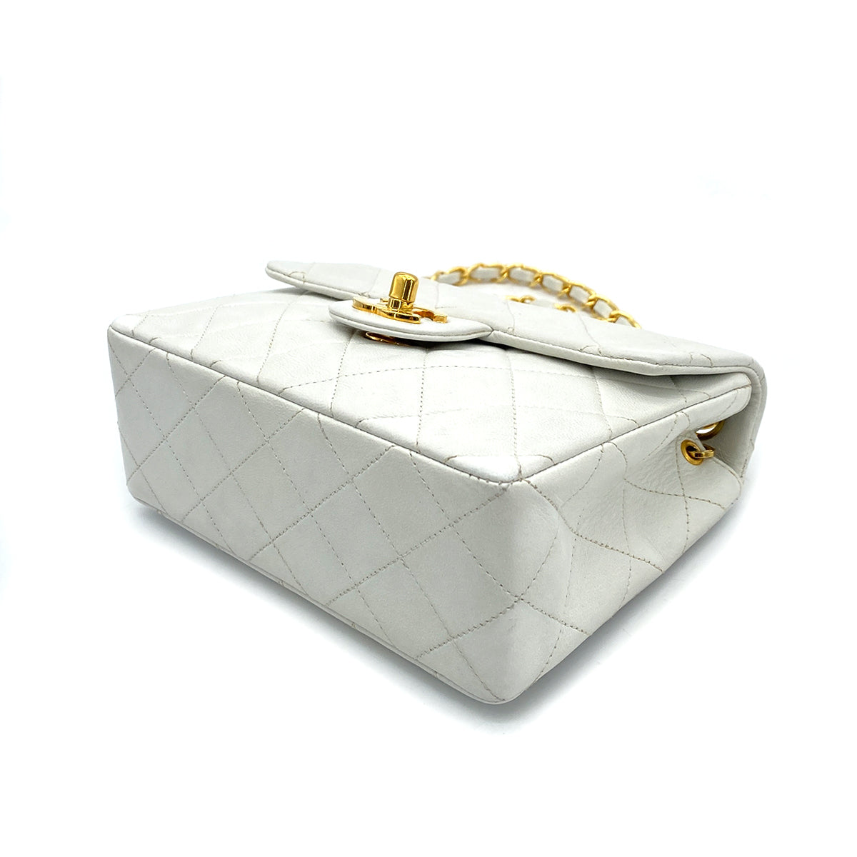 CHANEL VINTAGE MINI SQUARE 17 CHAIN SHOULDER BAG WHITE LAMB SKIN 90258056