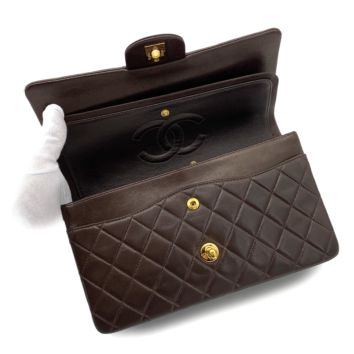 CHANEL VINTAGE CLASSIC FLAP MEDIUM CHAIN SHOULDER BAG BROWN LAMB SKIN 90258057