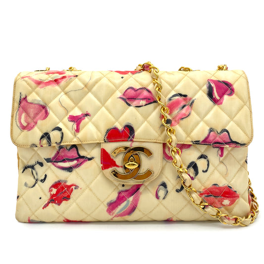 CHANEL VINTAGE MAXI MATELASSE 34 CHAIN SHOULDER BAG MULTICOLOR PVC LIPS&KISSES 90258063