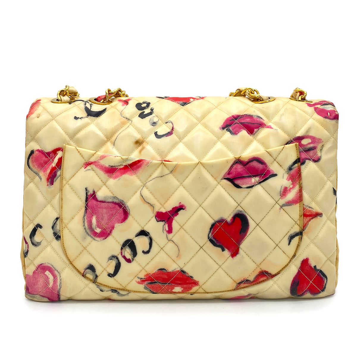 CHANEL VINTAGE MAXI MATELASSE 34 CHAIN SHOULDER BAG MULTICOLOR PVC LIPS&KISSES 90258063