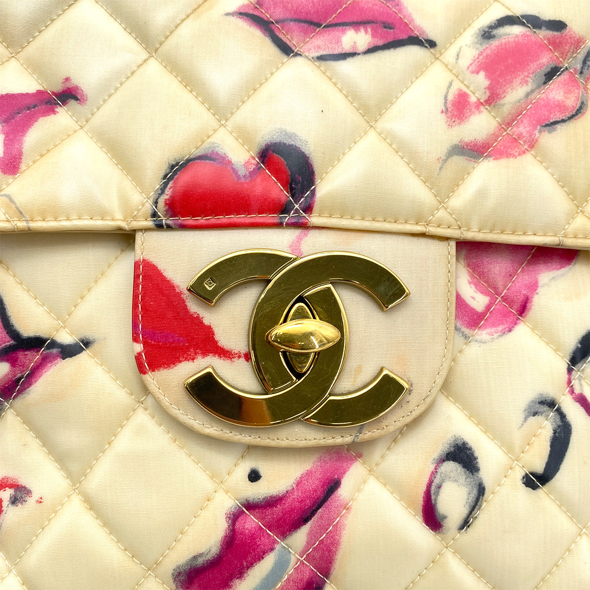 CHANEL VINTAGE MAXI MATELASSE 34 CHAIN SHOULDER BAG MULTICOLOR PVC LIPS&KISSES 90258063