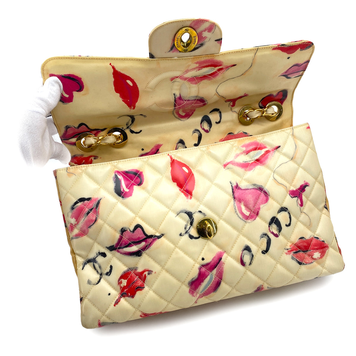 CHANEL VINTAGE MAXI MATELASSE 34 CHAIN SHOULDER BAG MULTICOLOR PVC LIPS&KISSES 90258063