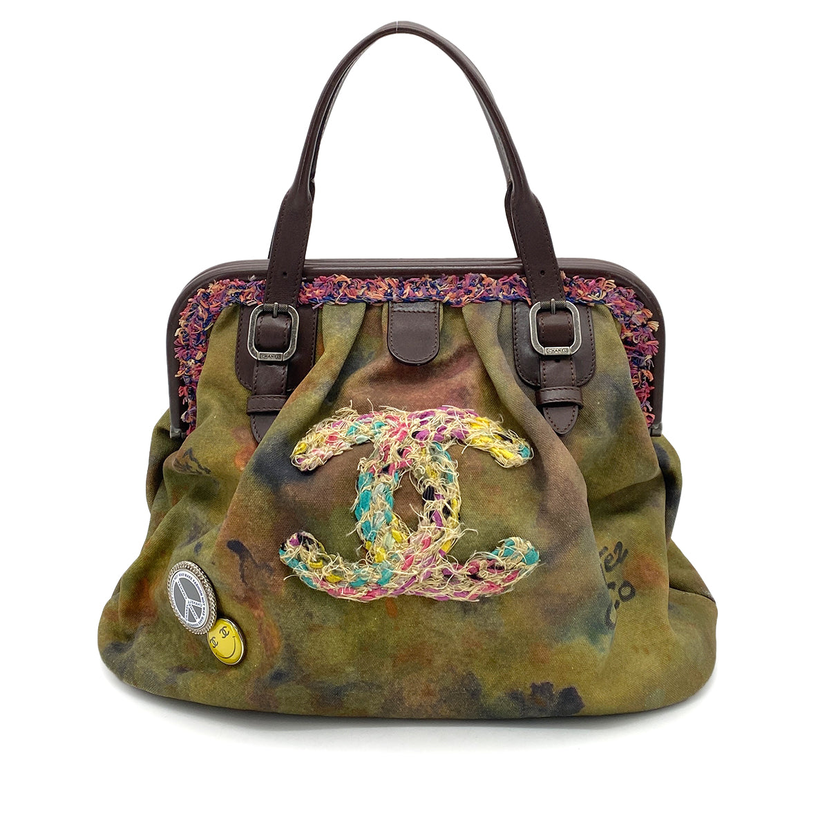 CHANEL EMBROIDARY BOWLING HAND BAG MULTICOLOR CANVAS LEATHER 90258066