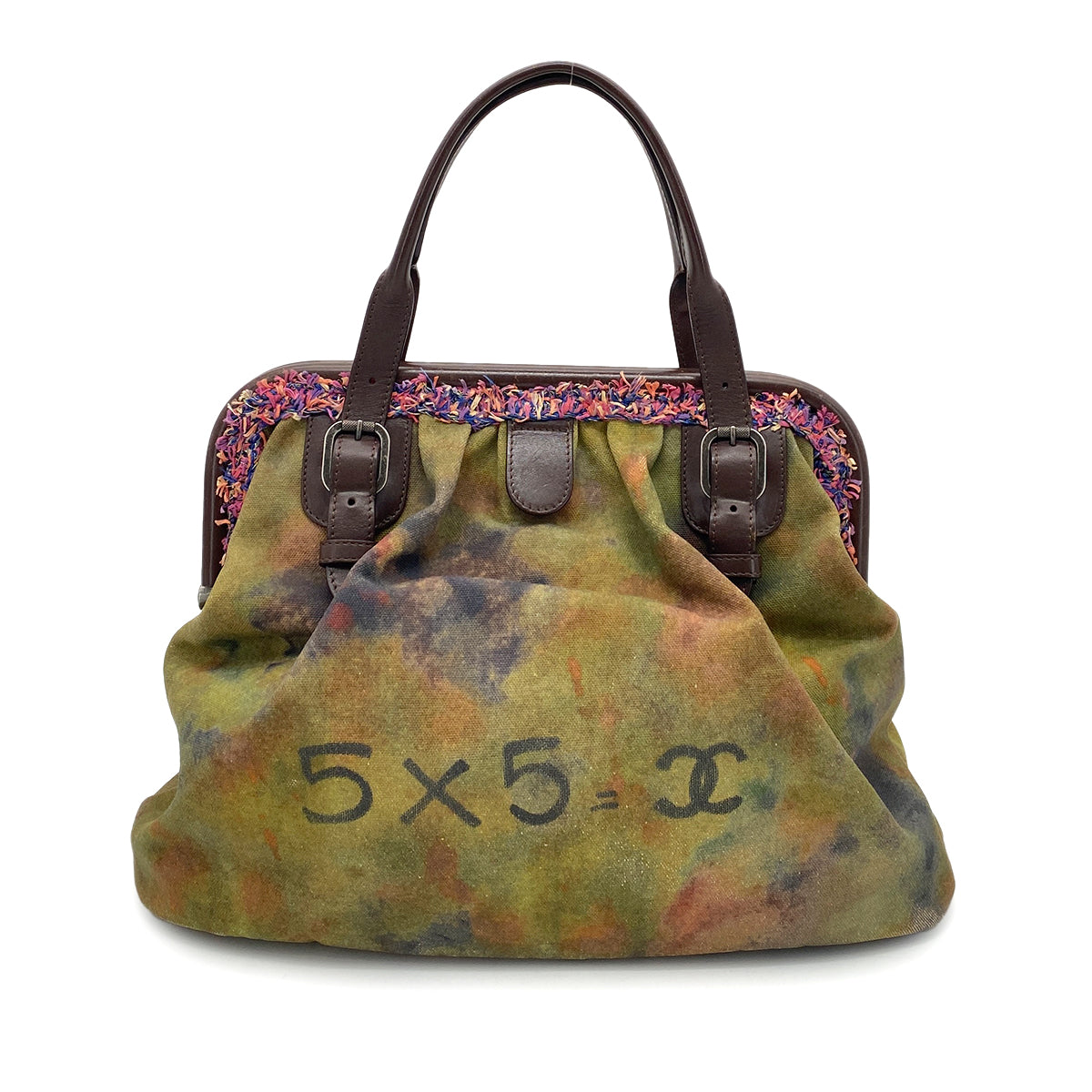 CHANEL EMBROIDARY BOWLING HAND BAG MULTICOLOR CANVAS LEATHER 90258066