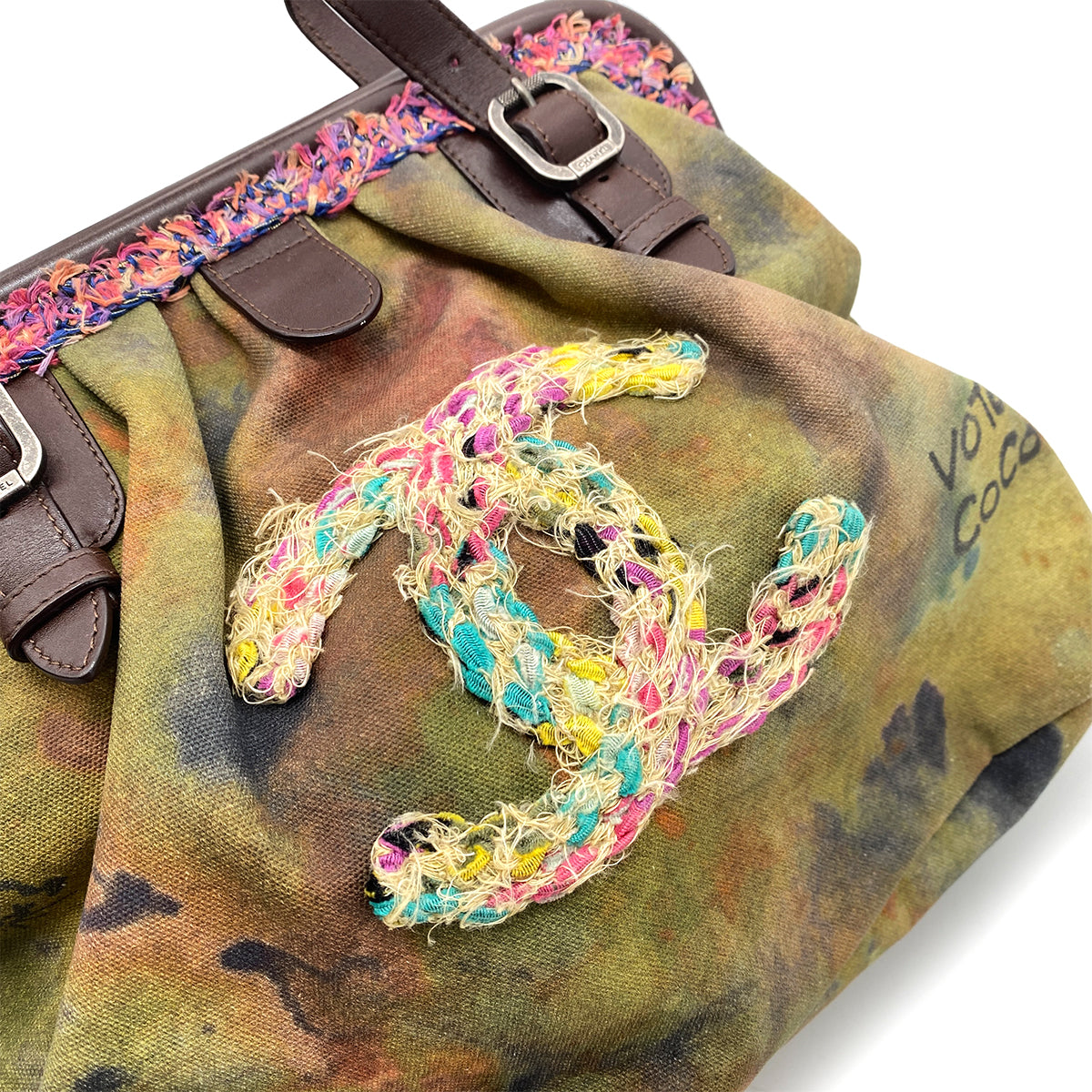 CHANEL EMBROIDARY BOWLING HAND BAG MULTICOLOR CANVAS LEATHER 90258066