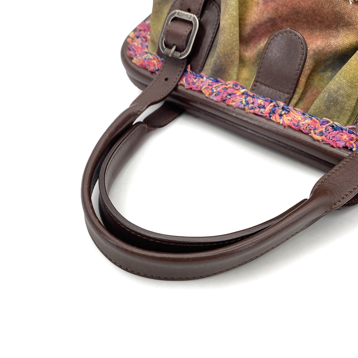 CHANEL EMBROIDARY BOWLING HAND BAG MULTICOLOR CANVAS LEATHER 90258066