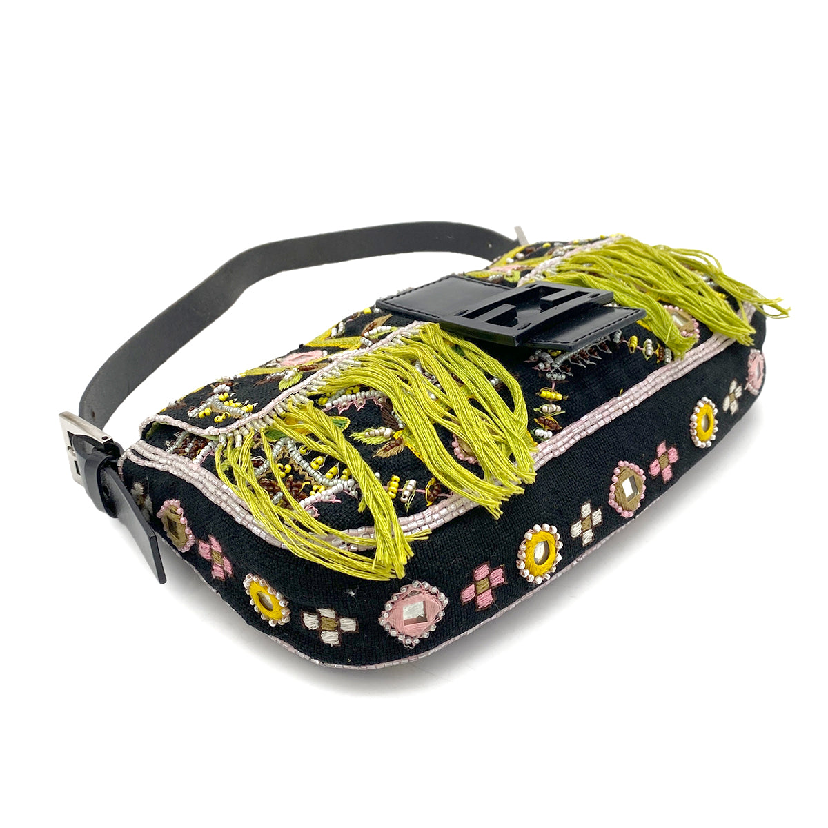 FENDI MAMMA BAGUETTE BEADS CANVAS SHOULDER BAG MULTICOLOR 90258068