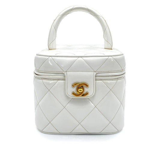 CHANEL VINTAGE VANITY HEART MIRROR HAND BAG WHITE ENAMEL 90258080