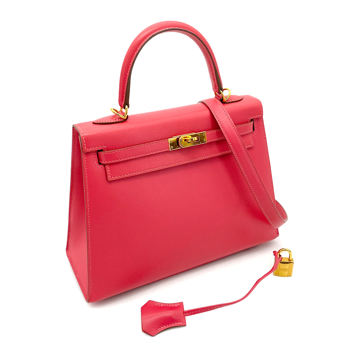 HERMES KELLY 25 SELLIER ROSE AZALEE BOX CALF HAND SHOULDER BAG GHW A 90258089