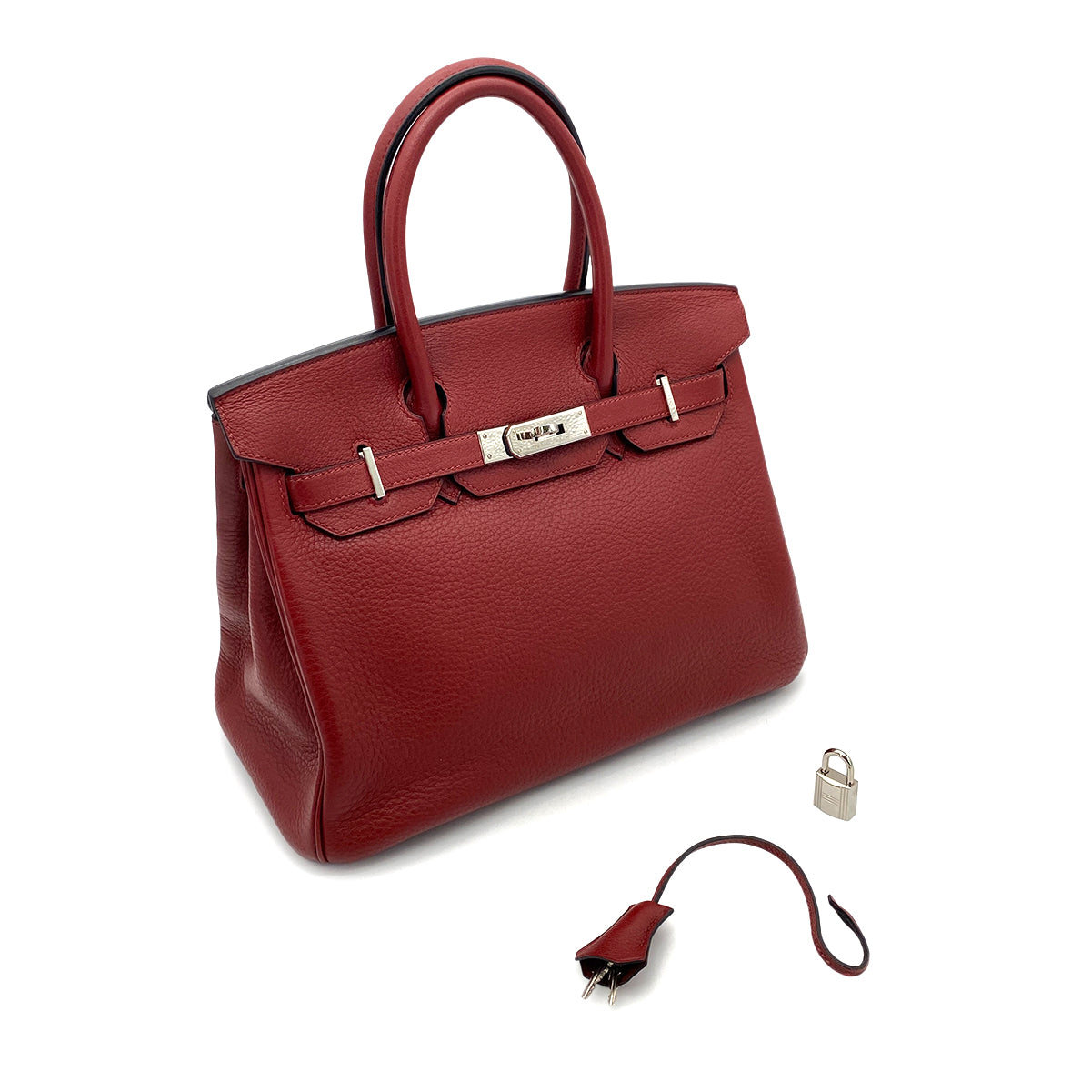 HERMES BIRKIN 30 ROUGE H TAURILLON CLEMENCE HAND BAG □J SHW 90258096