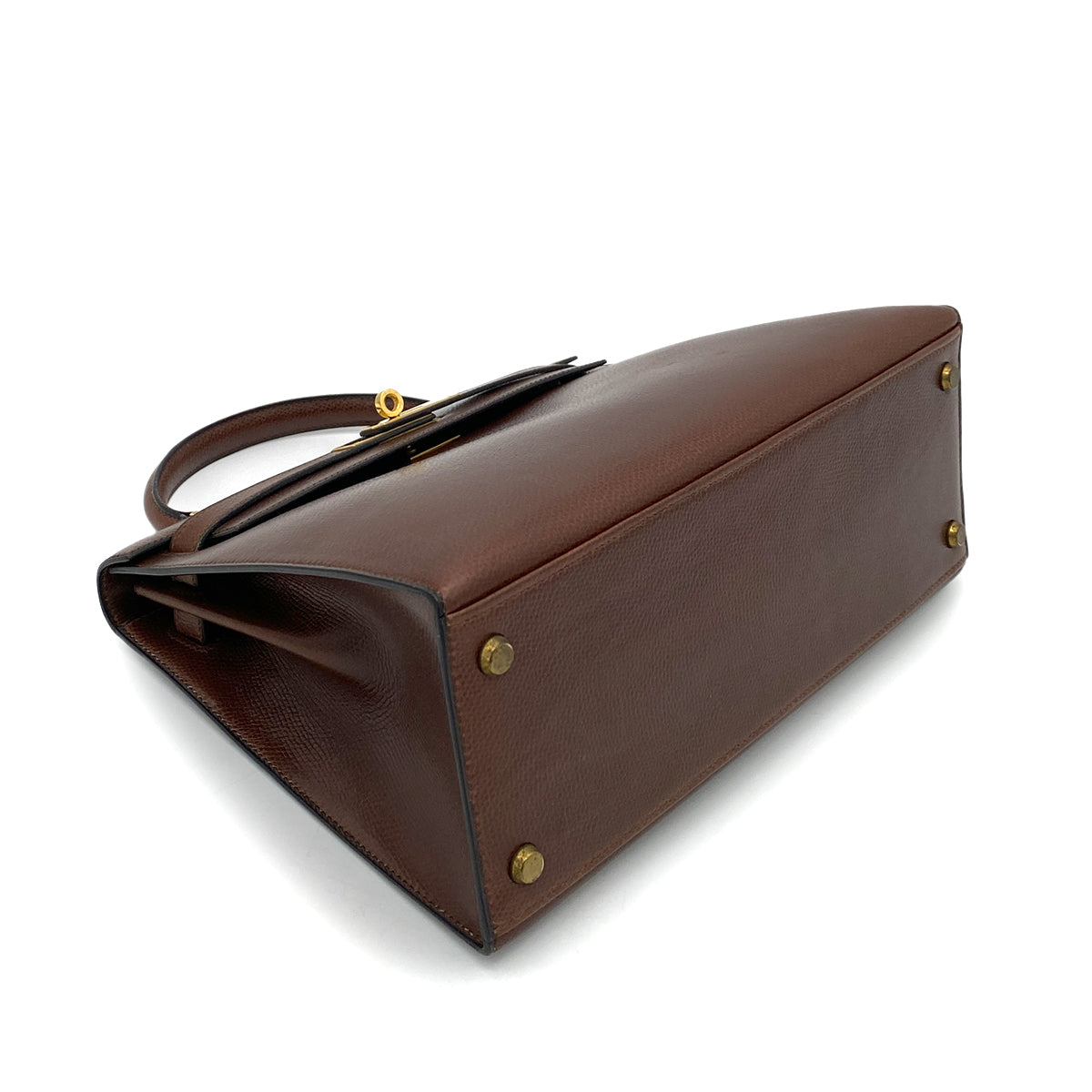 HERMES KELLY 28 SELLIER BROWN LISSE HAND BAG 〇J GHW 90258098