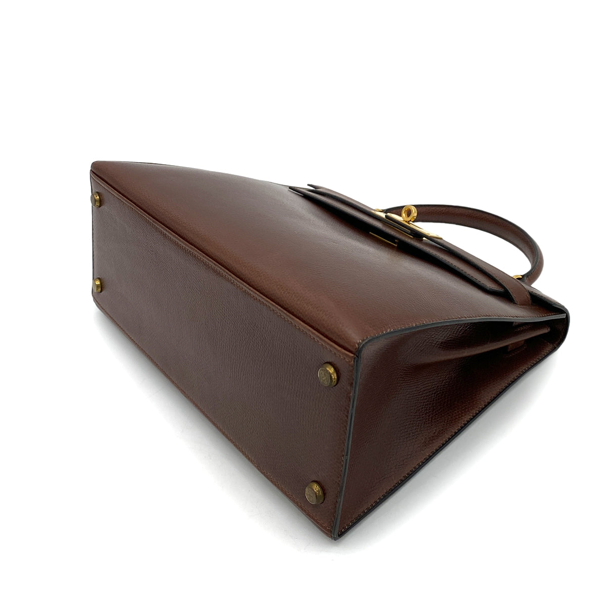 HERMES KELLY 28 SELLIER BROWN LISSE HAND BAG 〇J GHW 90258098