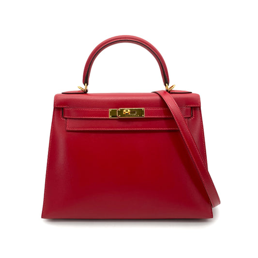 HERMES KELLY 28 SELLIER ROUGE VIF VEAU TADELAKT HAND SHOULDER BAG A GHW 90258099