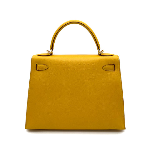 HERMES KELLY 28 SELLIER JAUNE COUCHEVEL HAND SHOULDER BAG □D GHW 90258107 - PURPOSE