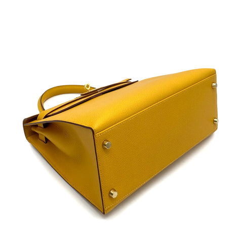 HERMES KELLY 28 SELLIER JAUNE COUCHEVEL HAND SHOULDER BAG □D GHW 90258107 - PURPOSE