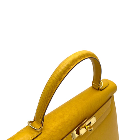 HERMES KELLY 28 SELLIER JAUNE COUCHEVEL HAND SHOULDER BAG □D GHW 90258107 - PURPOSE