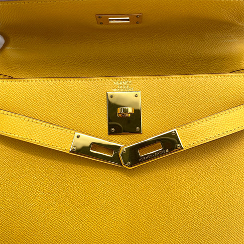 HERMES KELLY 28 SELLIER JAUNE COUCHEVEL HAND SHOULDER BAG □D GHW 90258107 - PURPOSE