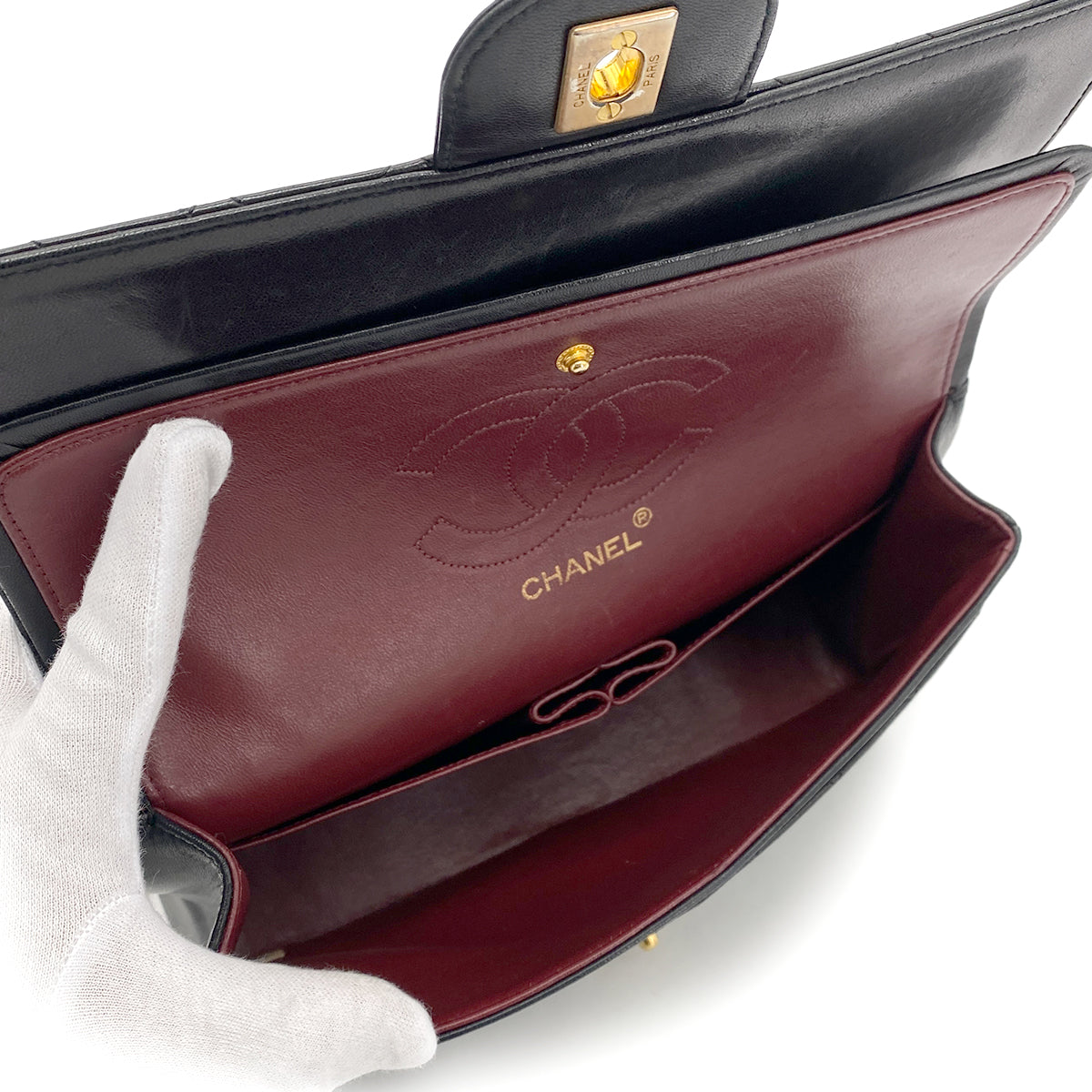 CHANEL VINTAGE CHAIN SHOULDER BAG BLACK LAMB SKIN 90258109