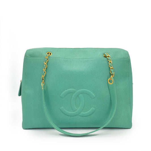 CHANEL VINTAGE CHEVRON BIG COCO CHAIN SHOULDER BAG GREEN  CAVIAR 90258110