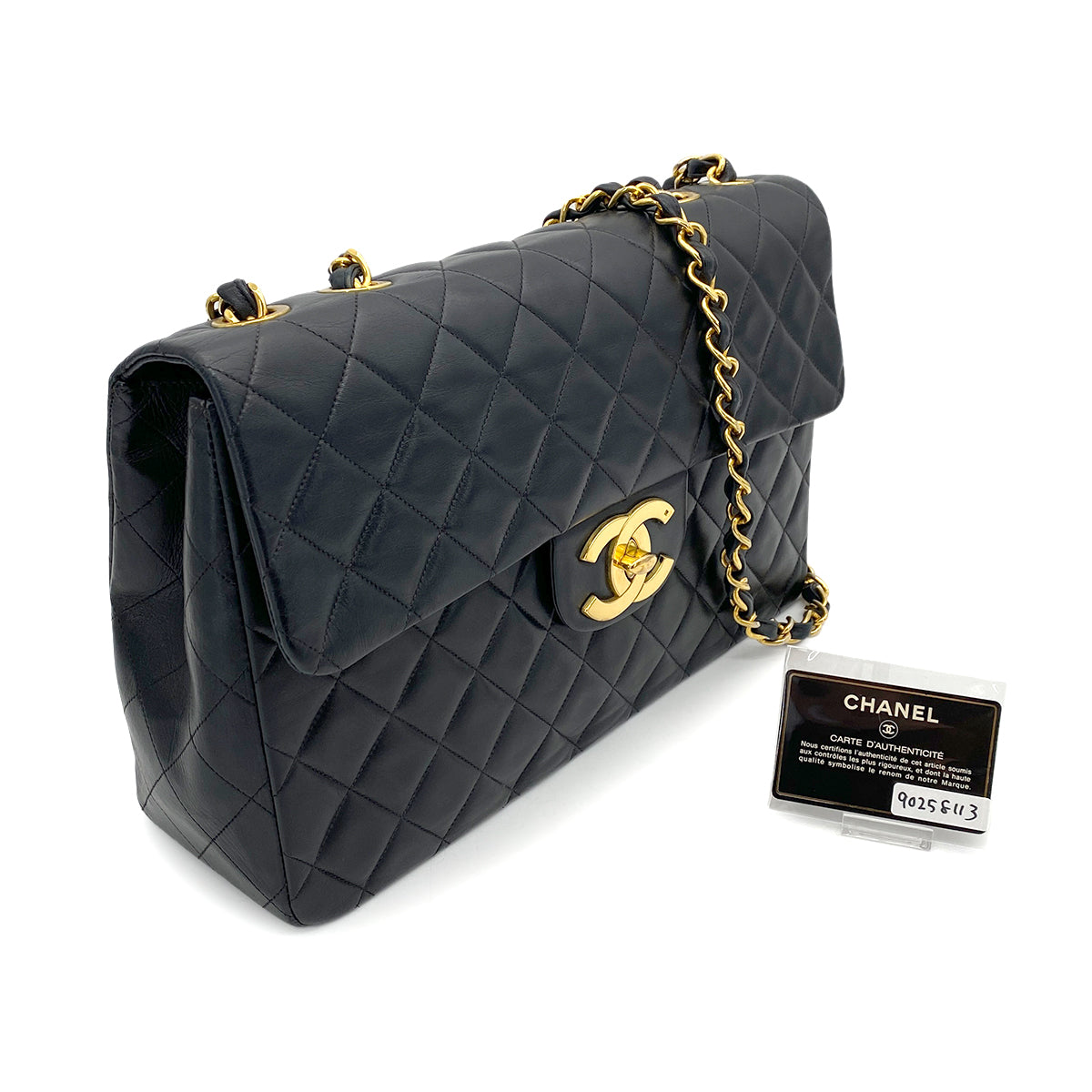 CHANEL VINTAGE MAXI MATELASSE 34 CHAIN SHOULDER BAG BLACK LAMB SKIN 90258113