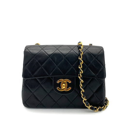 CHANEL VINTAGE MINI SQUARE 17 CHAIN SHOULDER BAG BLACK LAMB SKIN 90258114