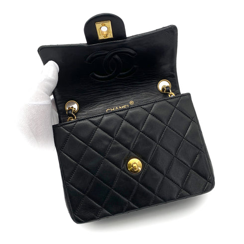 CHANEL VINTAGE MINI SQUARE 17 CHAIN SHOULDER BAG BLACK LAMB SKIN 90258114 - PURPOSE