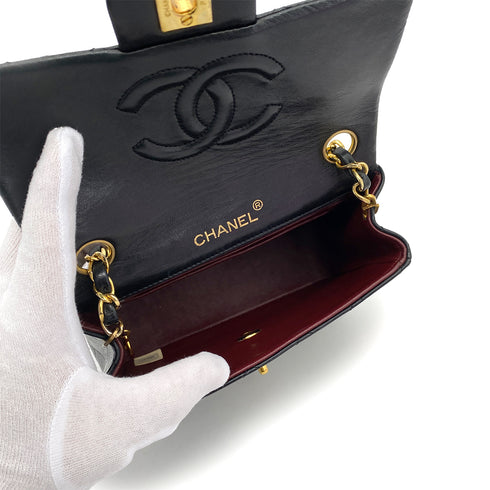 CHANEL VINTAGE MINI SQUARE 17 CHAIN SHOULDER BAG BLACK LAMB SKIN 90258114 - PURPOSE