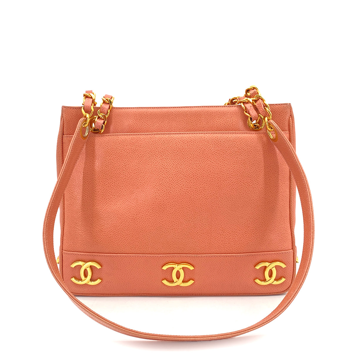 CHANEL VINTAGE TRIPLE COCO SHOULDER BAG PINK CAVIAR SKIN 90258118