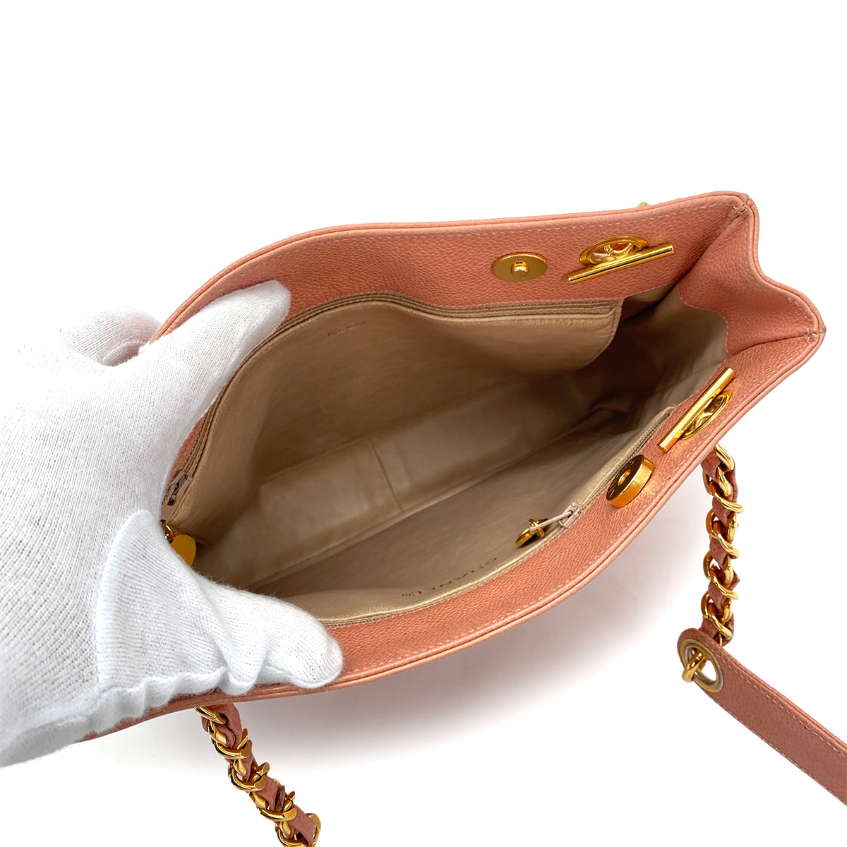 CHANEL VINTAGE TRIPLE COCO SHOULDER BAG PINK CAVIAR SKIN 90258118