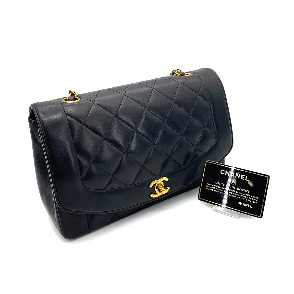 CHANEL VINTAGE DIANA MEDIUM CHAIN SHOULDER BAG BLACK LAMB SKIN 90258123