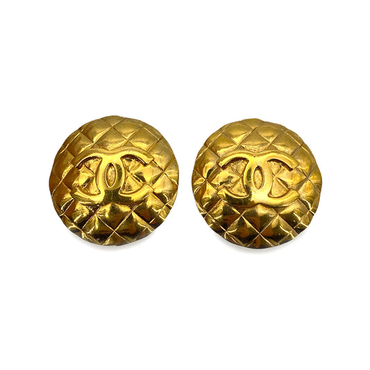 CHANEL VINTAGE EARRINGS MATELASSE ROUND COCOMARK ACCESSORY 28 90258145