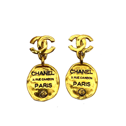 CHANEL VINTAGE EARRINGS SWING MEDAL 90258169