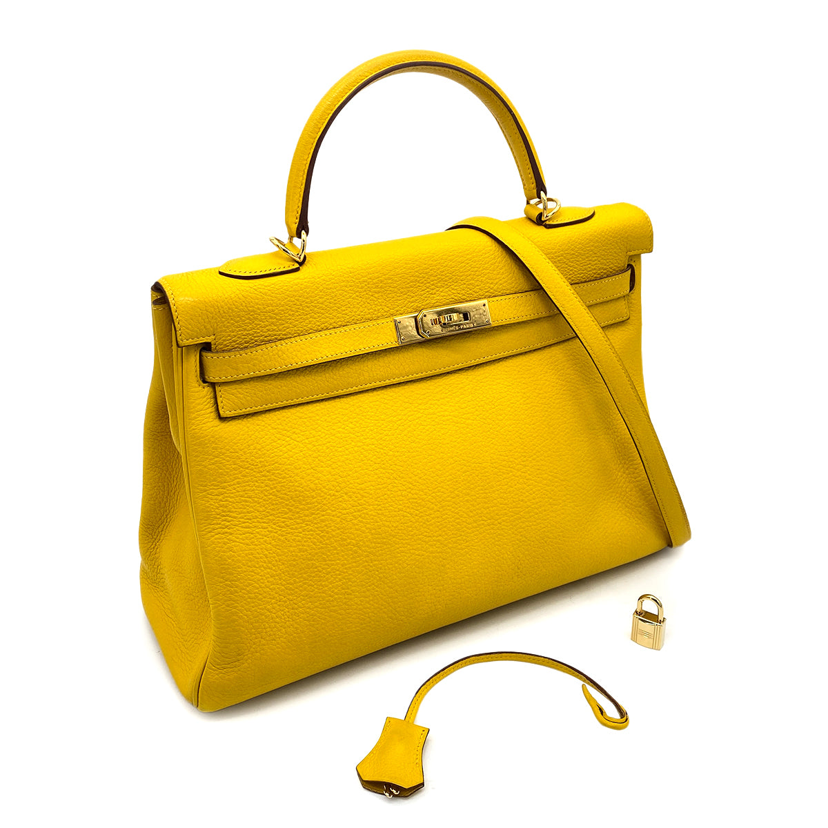 HERMES KELLY 35 RETOURNE JAUNE TAURILLON CLEMENCE HAND SHOULDER BAG □G 90258358