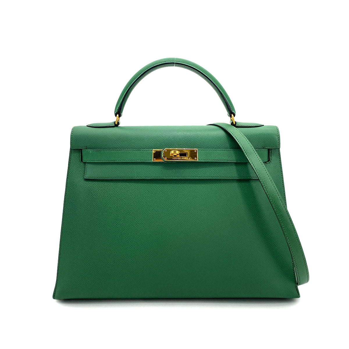 HERMES KELLY 32 SELLIER GREEN TYPE COUCHEVEL HAND SHOULDER BAG 〇U 90258362