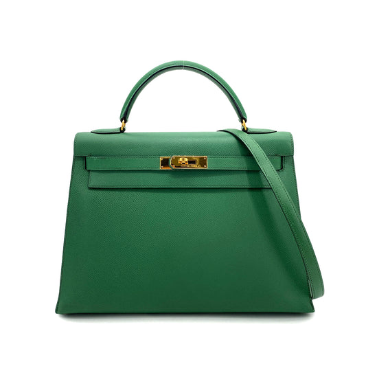 HERMES KELLY 32 SELLIER GREEN TYPE COUCHEVEL HAND SHOULDER BAG 〇U 90258362