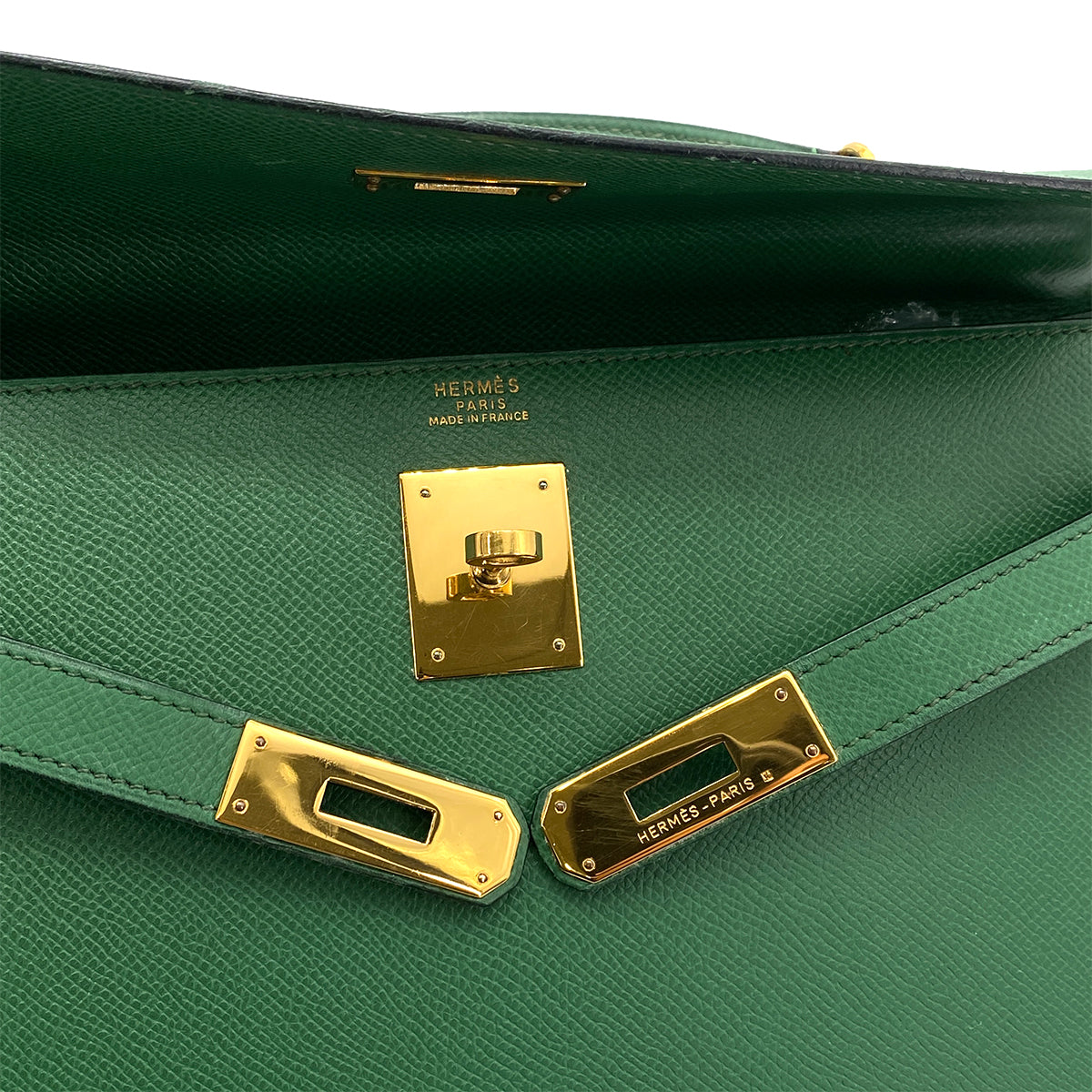HERMES KELLY 32 SELLIER GREEN TYPE COUCHEVEL HAND SHOULDER BAG 〇U 90258362