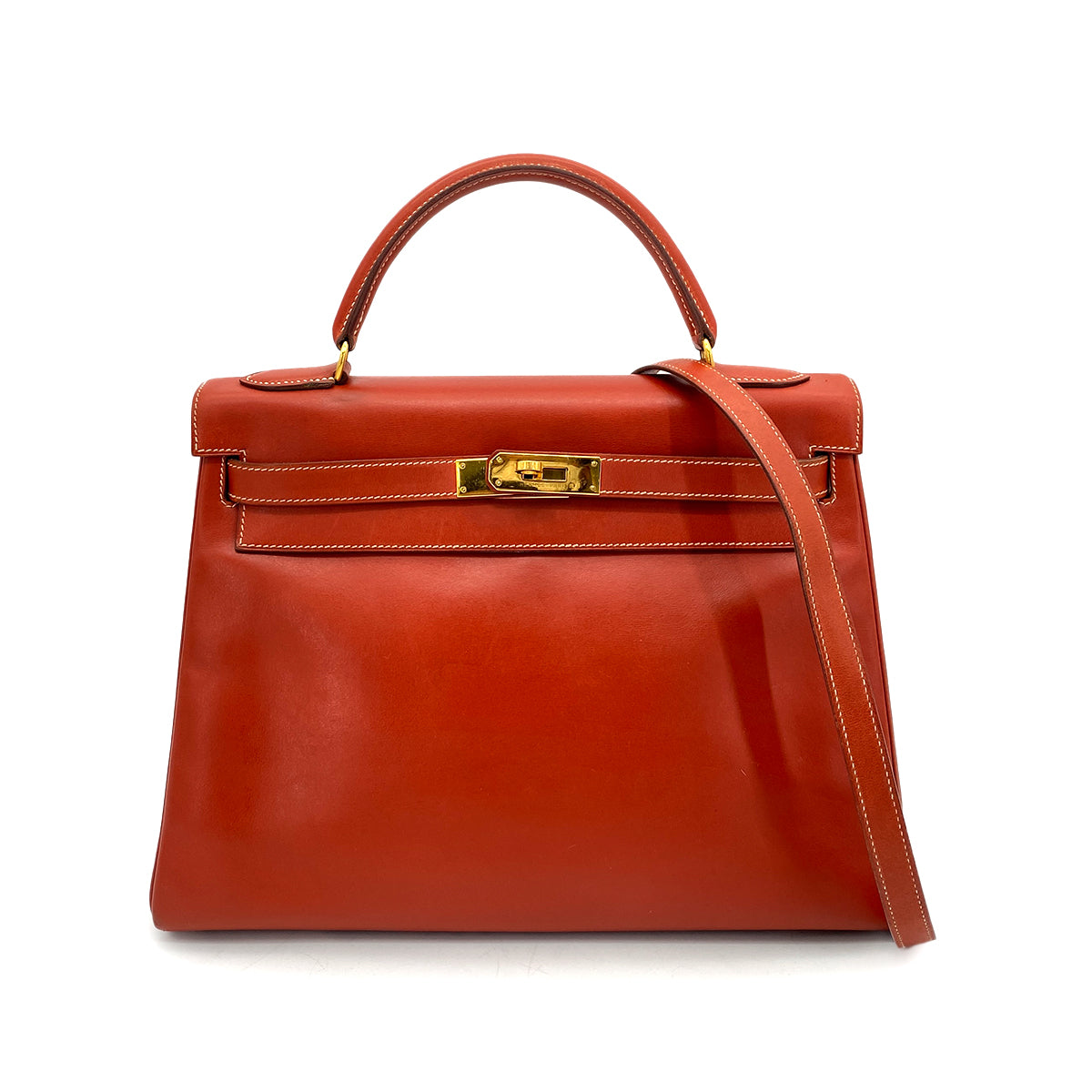 HERMES KELLY 32 RETOURNE BRICK BOXCALF HAND SHOULDER BAG 〇Y GHW 90258366