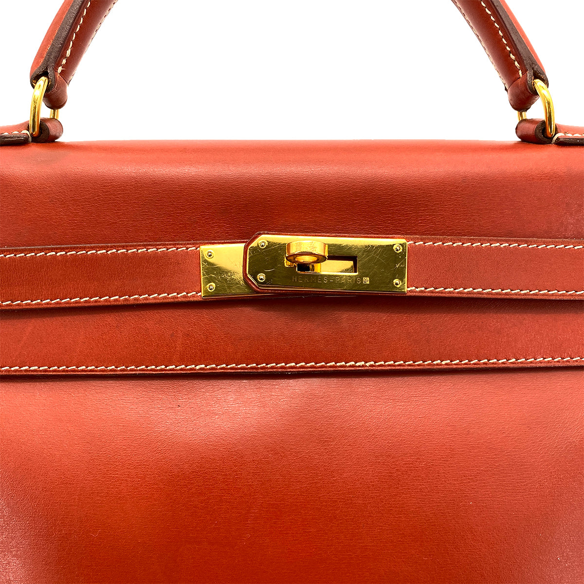 HERMES KELLY 32 RETOURNE BRICK BOXCALF HAND SHOULDER BAG 〇Y GHW 90258366