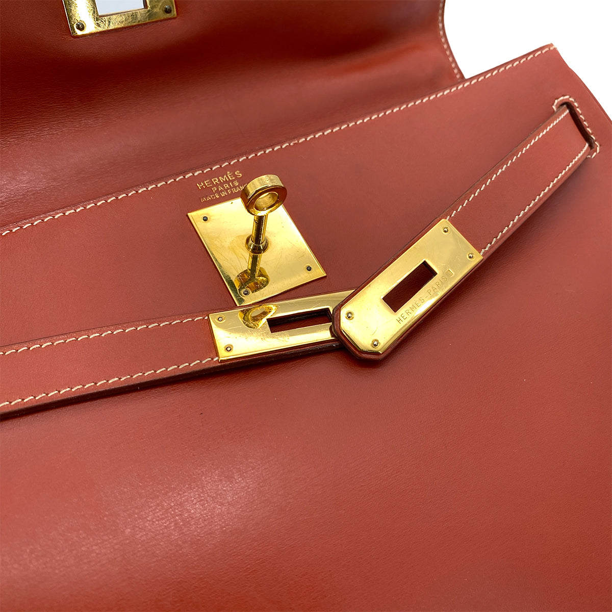 HERMES KELLY 32 RETOURNE BRICK BOXCALF HAND SHOULDER BAG 〇Y GHW 90258366