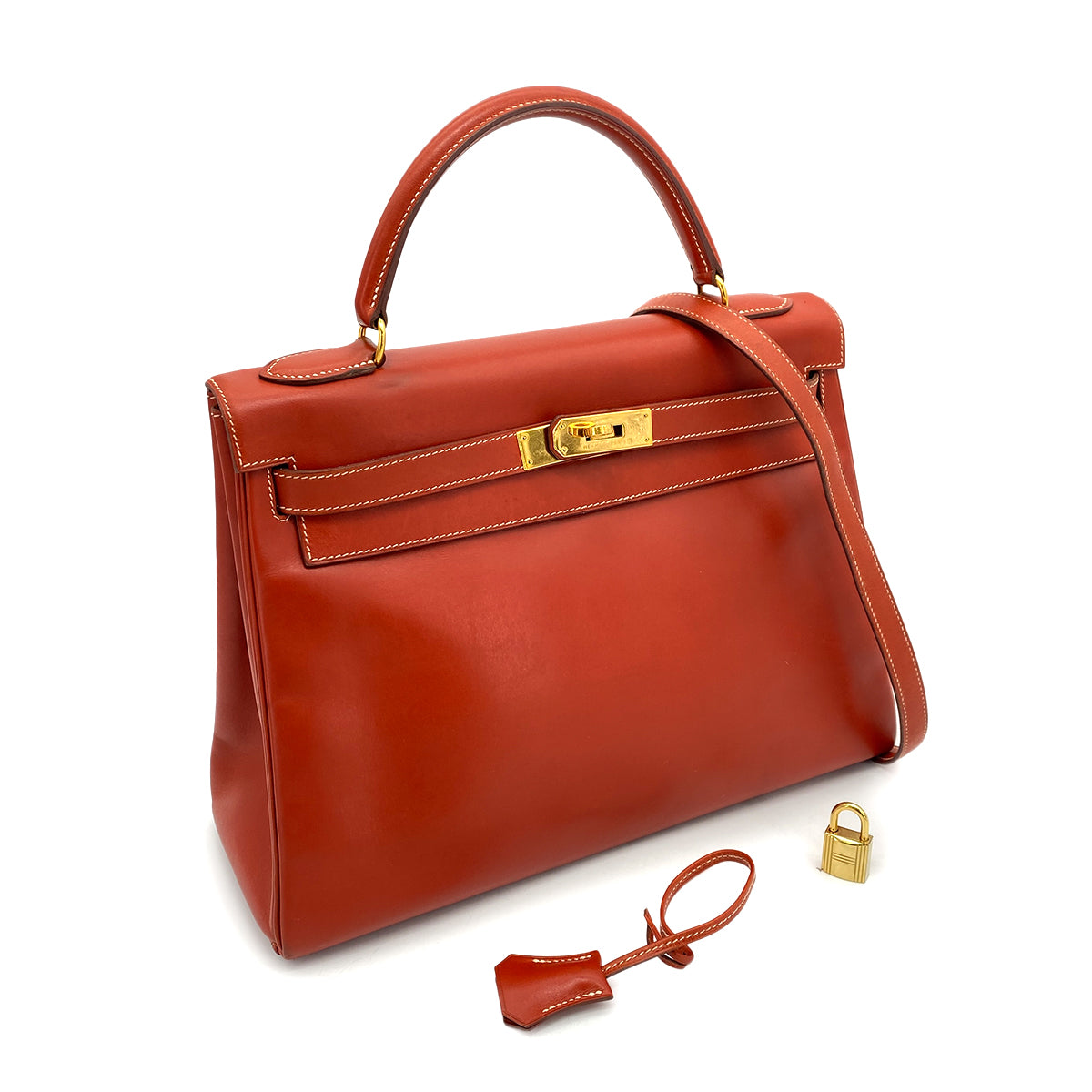 HERMES KELLY 32 RETOURNE BRICK BOXCALF HAND SHOULDER BAG 〇Y GHW 90258366