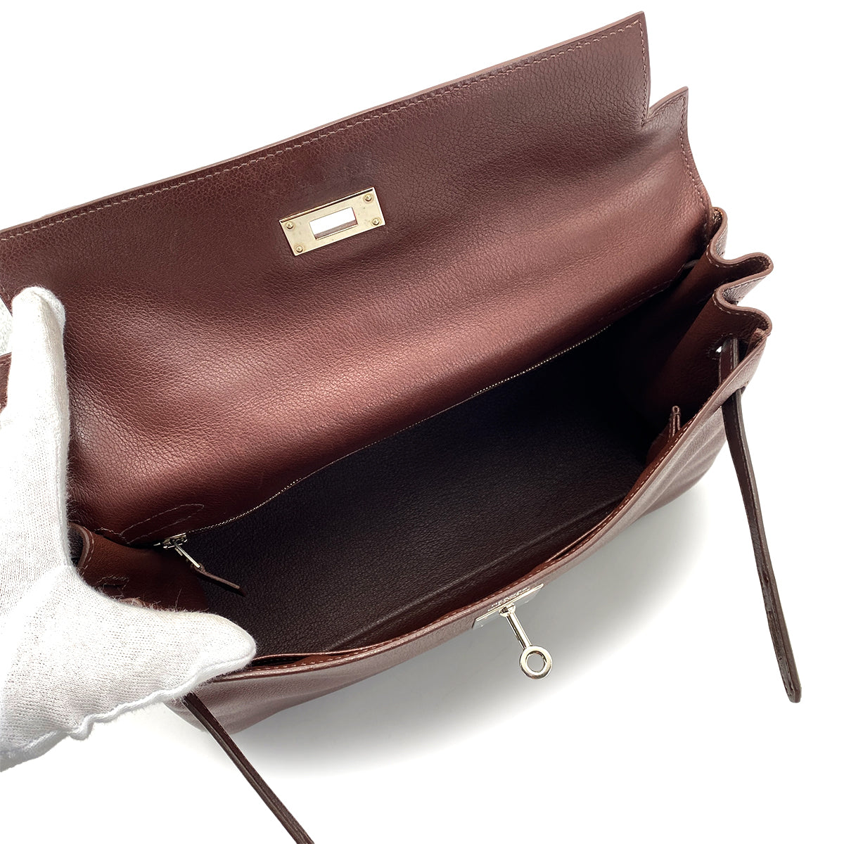 HERMES KELLY 32 RETOURNE BROWN TYPE VEAU GRAINE HAND SHOULDER BAG □J 90258463