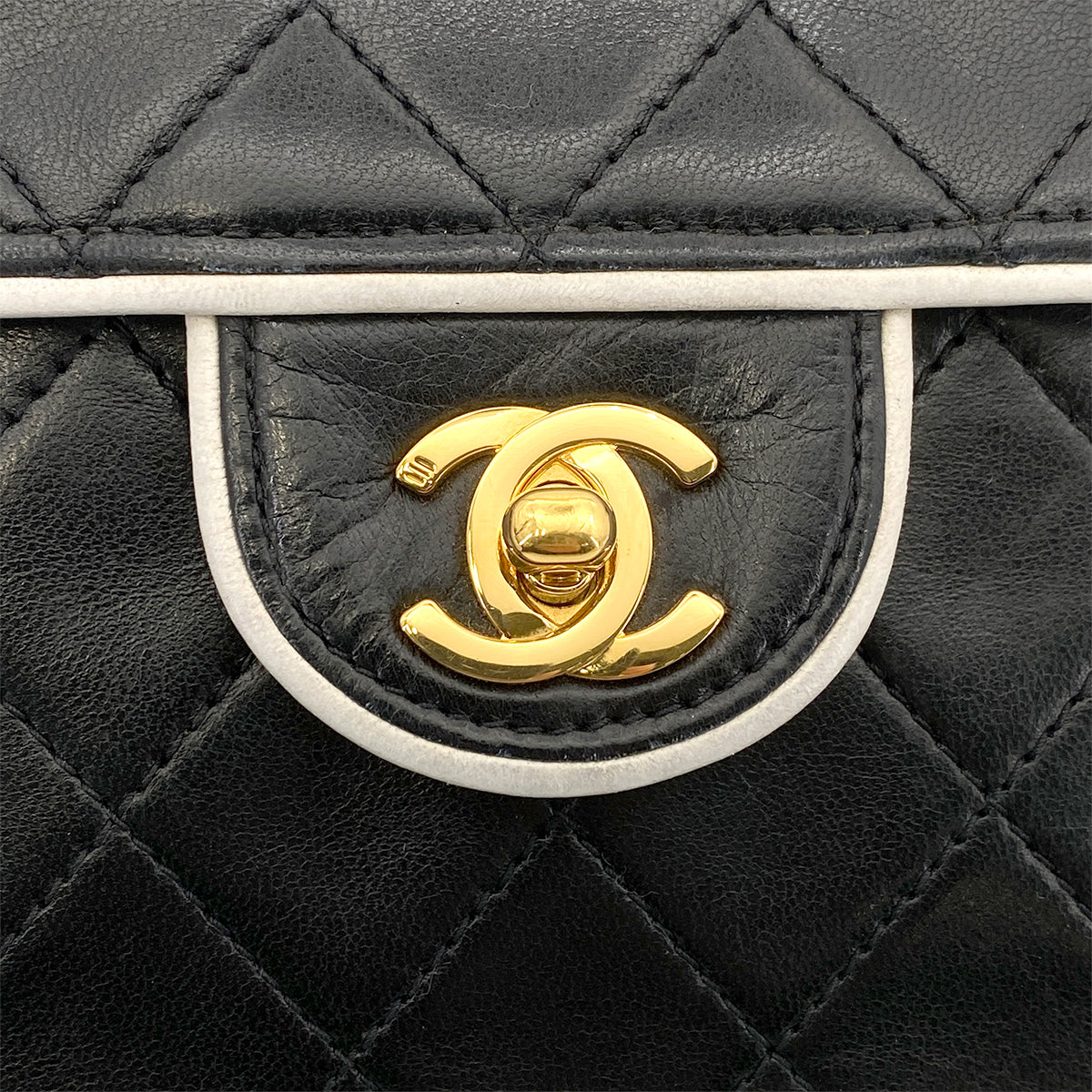 CHANEL VINTAGE MINI SQUARE 17 CHAIN SHOULDER BAG BLACK WHITE LAMB SKIN 90258474