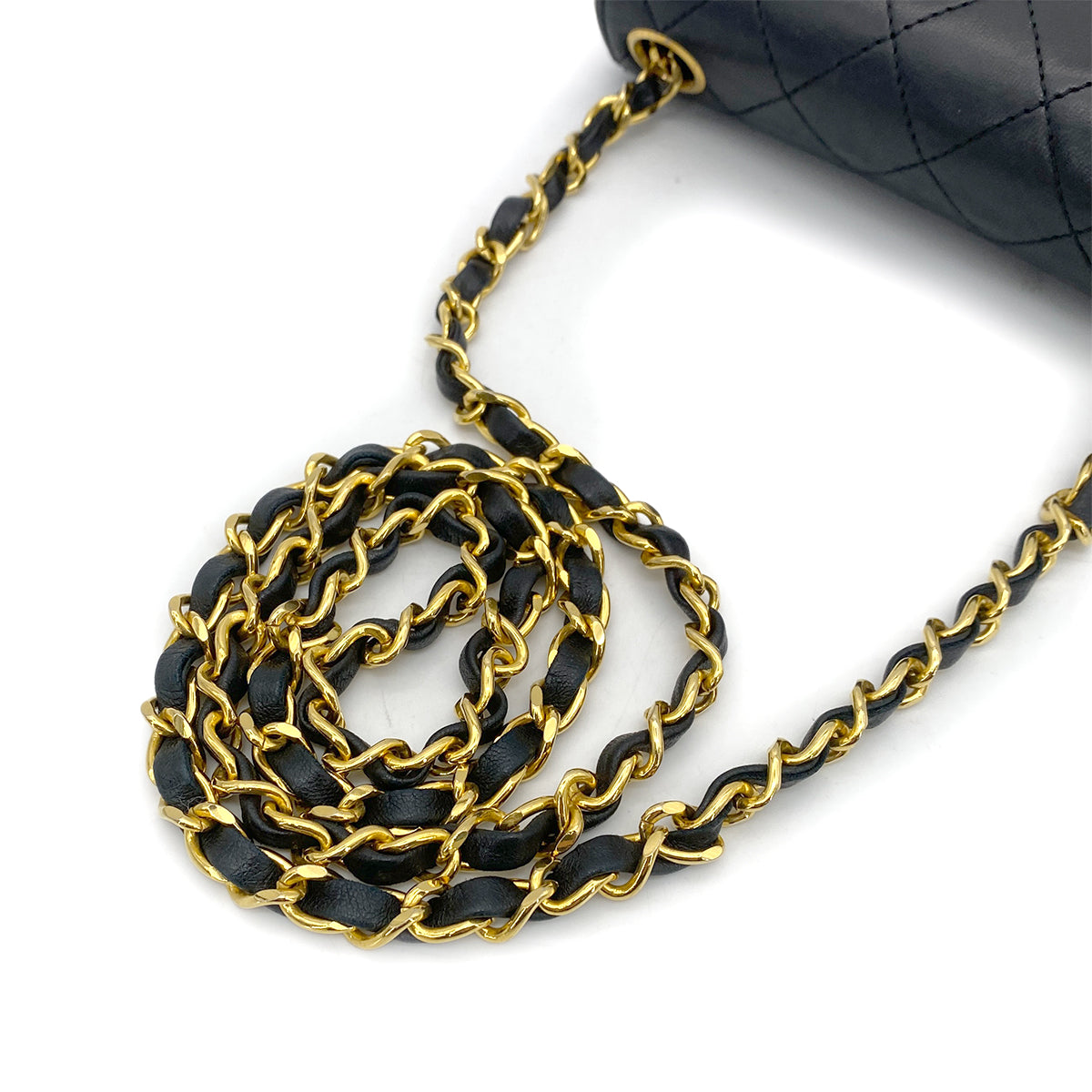 CHANEL VINTAGE MINI SQUARE 17 CHAIN SHOULDER BAG BLACK WHITE LAMB SKIN 90258474