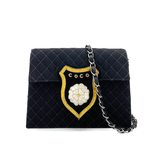CHANEL VINTAGE MINI CRUISE LINE 2018 CHAIN SHOULDER BAG BLACK CANVAS 90258475